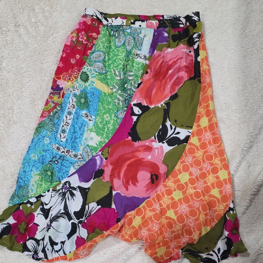 Vintage Passports Colorful Floral Patchwork Skirt